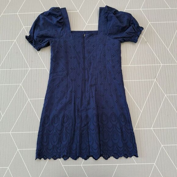 Draper James Puff Sleeve Eyelet Dress Size S‎ Navy Blue - Picture 3 of 8